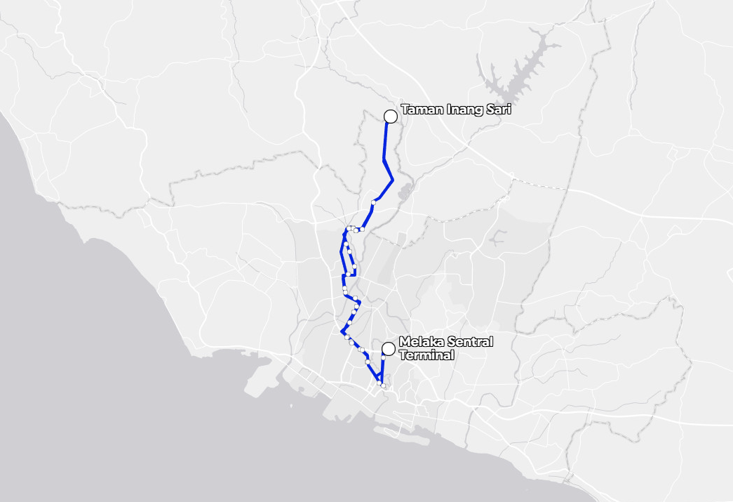 BAS.MY Melaka M13 Overview Route Map